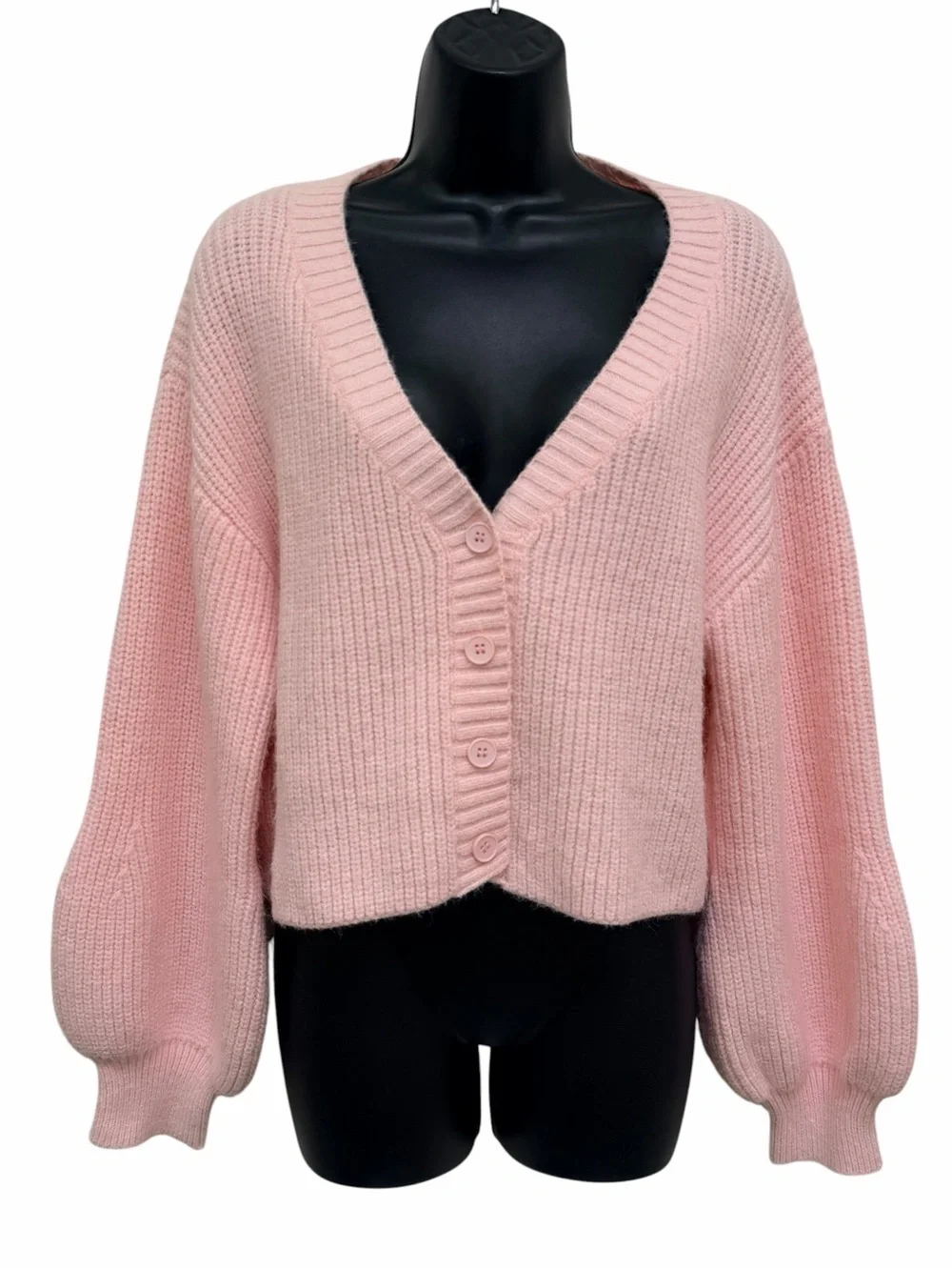 EDIKTED Sabrina Chunky Knit Cropped Cardigan Light Pink XS